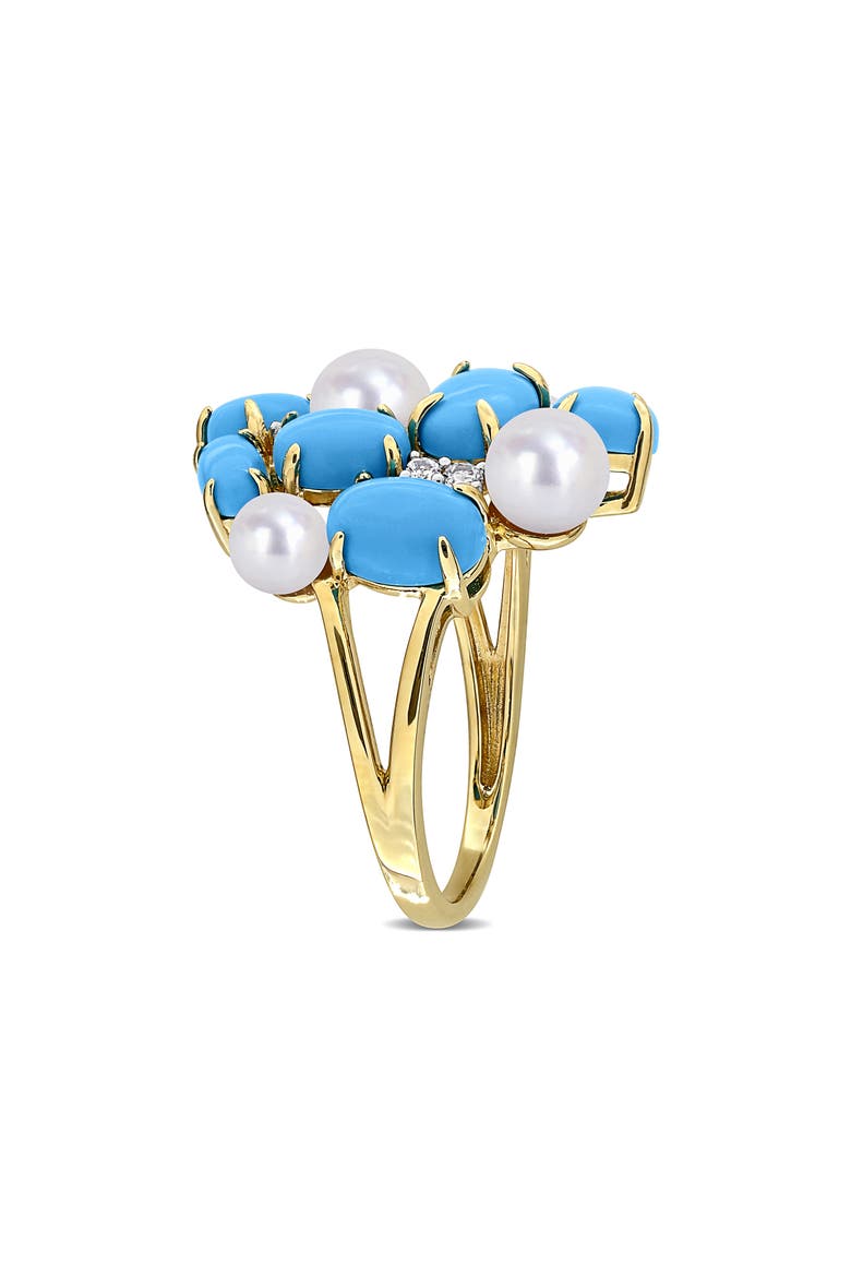 Cultured Freshwater Pearl & Created Turquoise Cluster Ring, Alternate, color, TURQUOISE