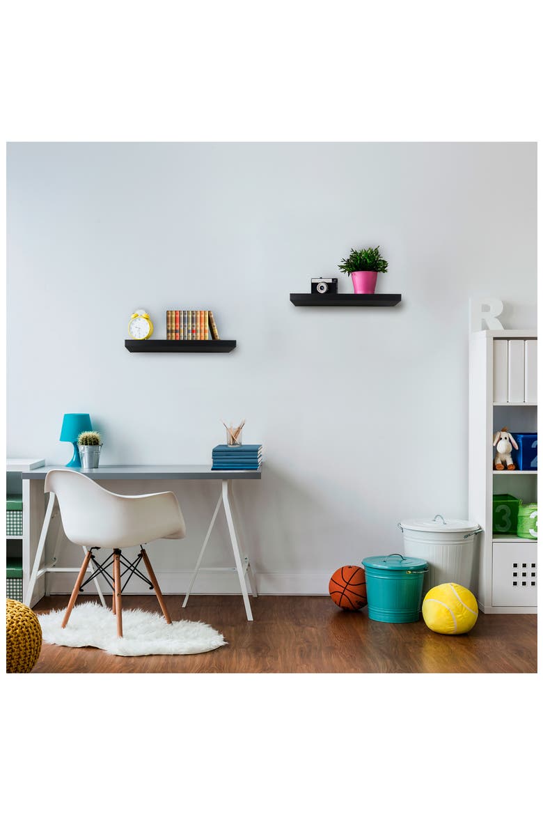 Set of 2 Floating Rectangle Wall Shelves, Alternate, color, BLACK
