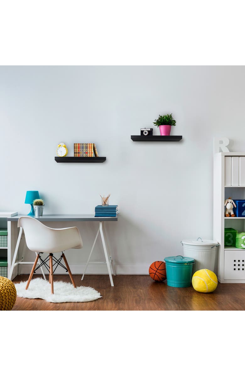 SORBUS Set of 2 Floating Rectangle Wall Shelves, Alternate, color, Black