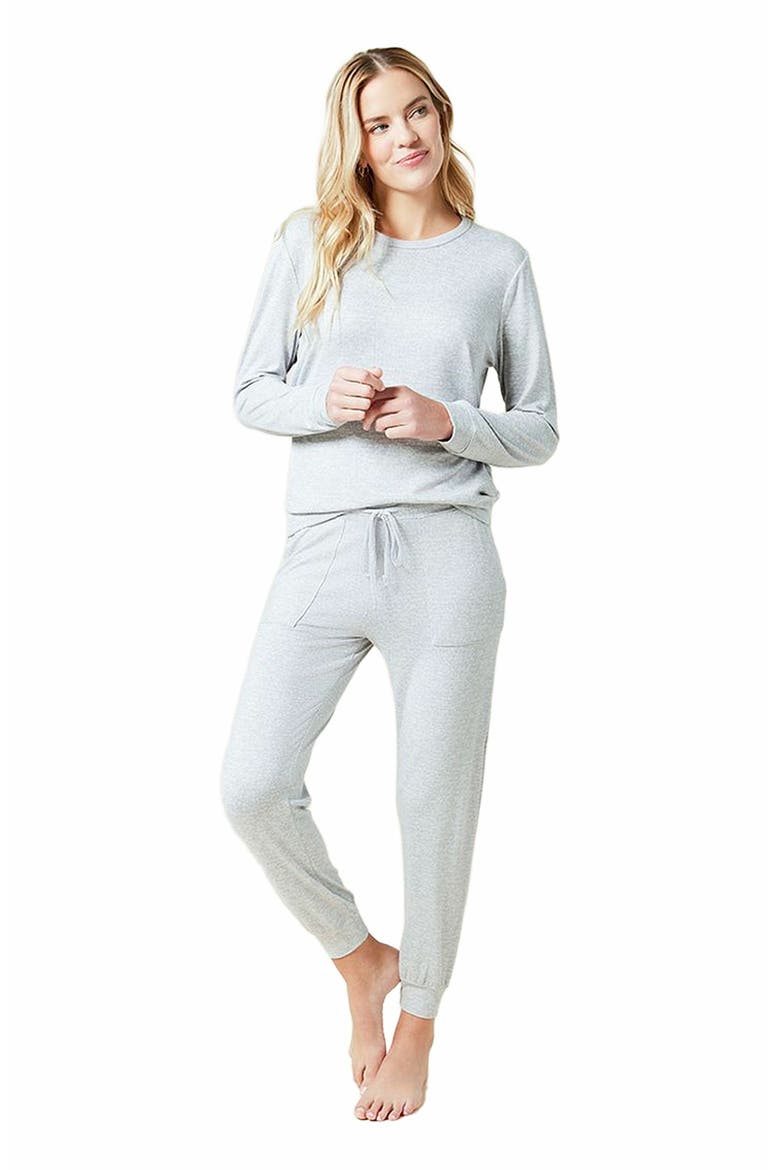 Dream Jersey Long Sleeve Crew Neck Lounge Set with Jogger Pant, Main, color, Heather Grey