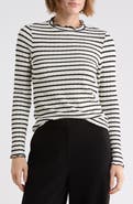 WEST K Textured Stripe Lettuce Edge Long Sleeve Mock Neck Top