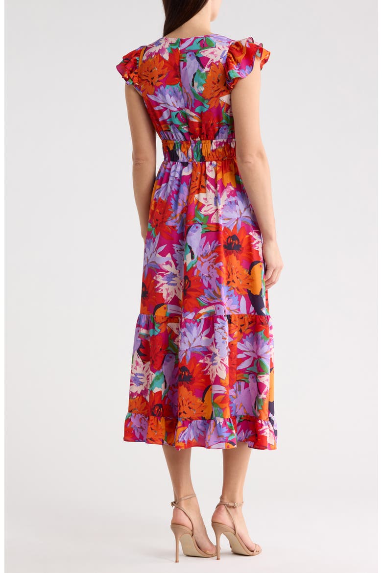 Ruffle Midi Dress, Alternate, color, PURPLE MULTI