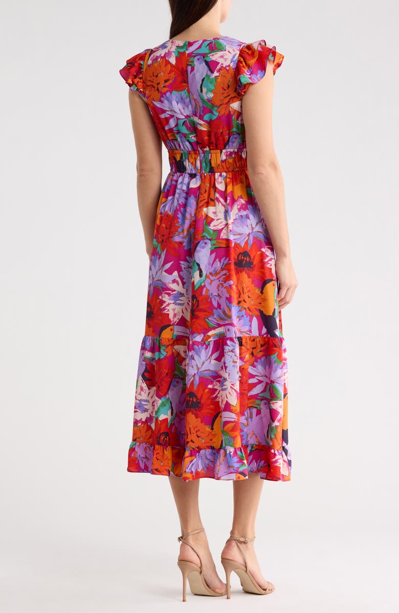 Vince Camuto Ruffle Midi Dress, Alternate, color, Purple Multi