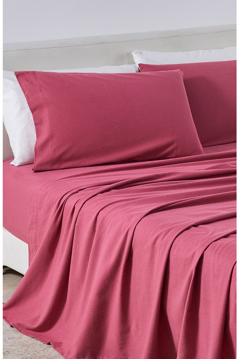 Turkish Cotton Solid Flannel Sheet Set, Alternate, color, PINK FROST
