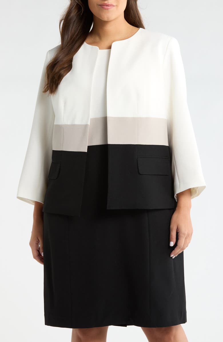 KASPER Colorblock Open Front Cardigan Jacket, Main, color, Vanilla Ice Multi