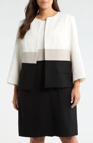 KASPER Colorblock Open Front Cardigan Jacket