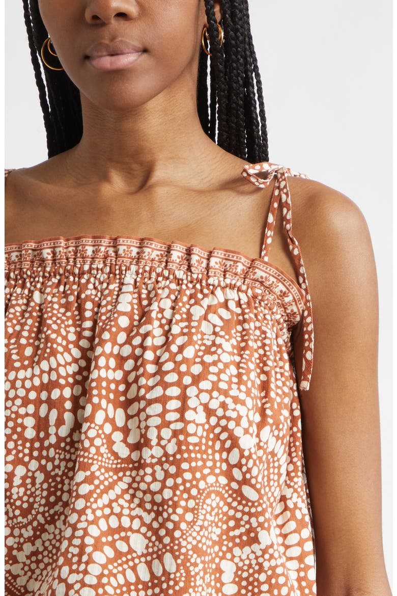 Scarlett Print Cotton Tie Shoulder Top, Alternate, color, COFFEE DOT