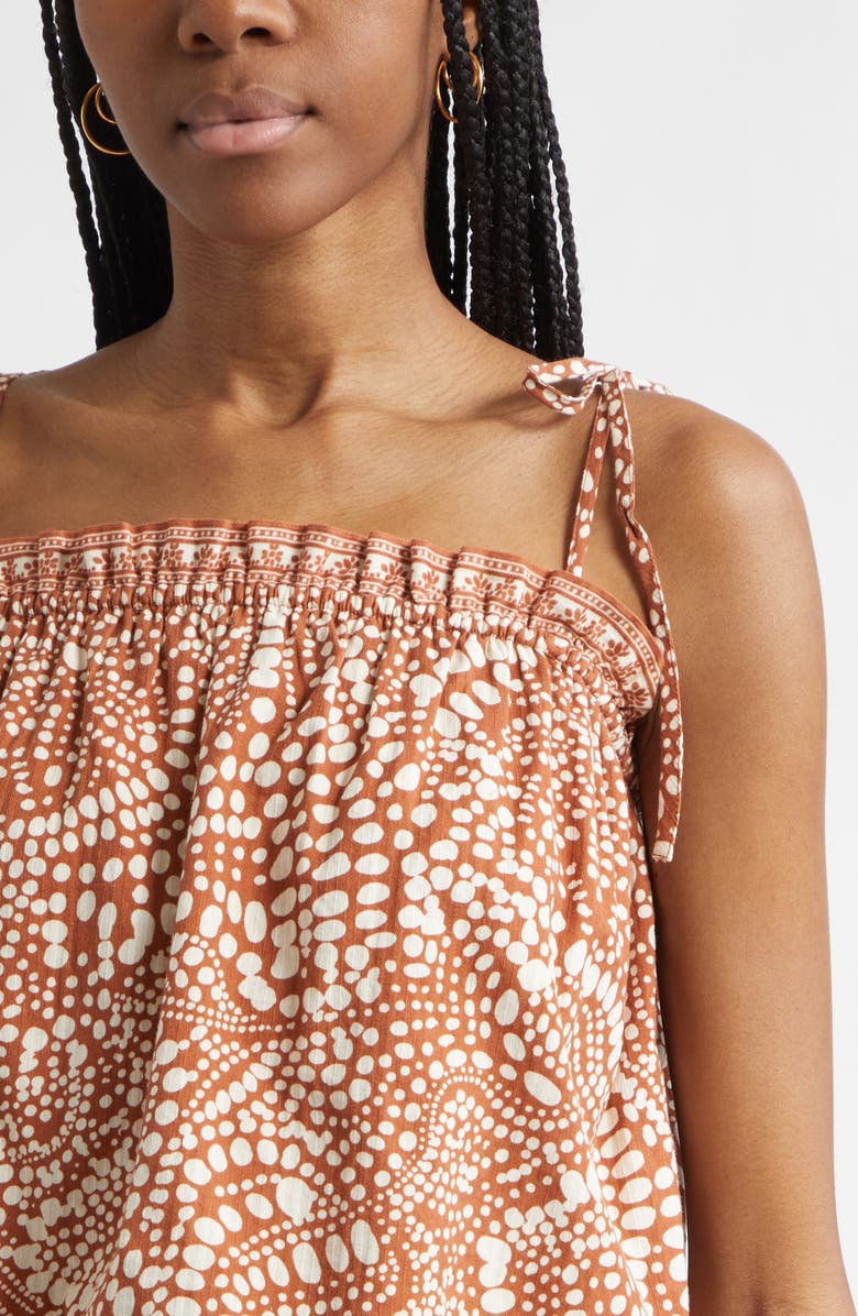 Ramy Brook Scarlett Print Cotton Tie Shoulder Top, Alternate, color, Coffee Dot