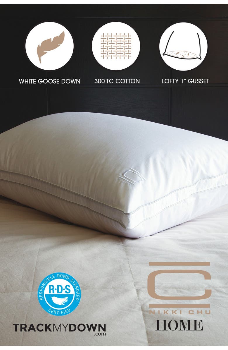Allied Home Nikki Chu Standard Cotton White Goose Down Best Pillow with Removable Cover, Alternate, color,