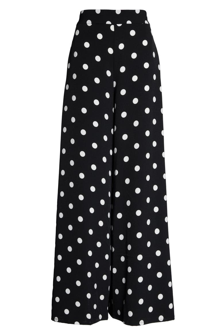 Polka Dot Wide Leg Crepe Pants, Alternate, color, BLACK