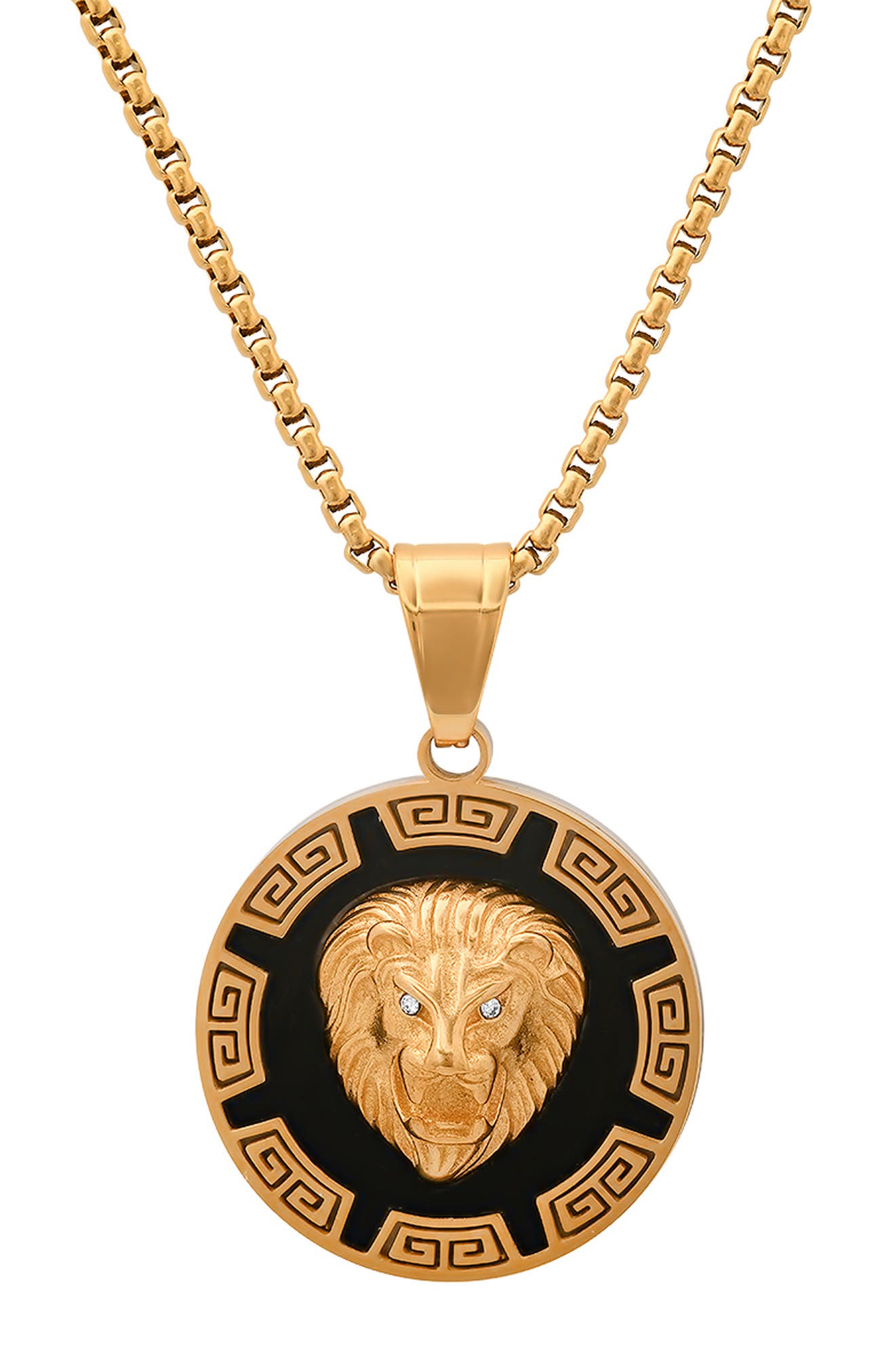 Men's Two-Tone Lion's Head Medallion Pendant Necklace