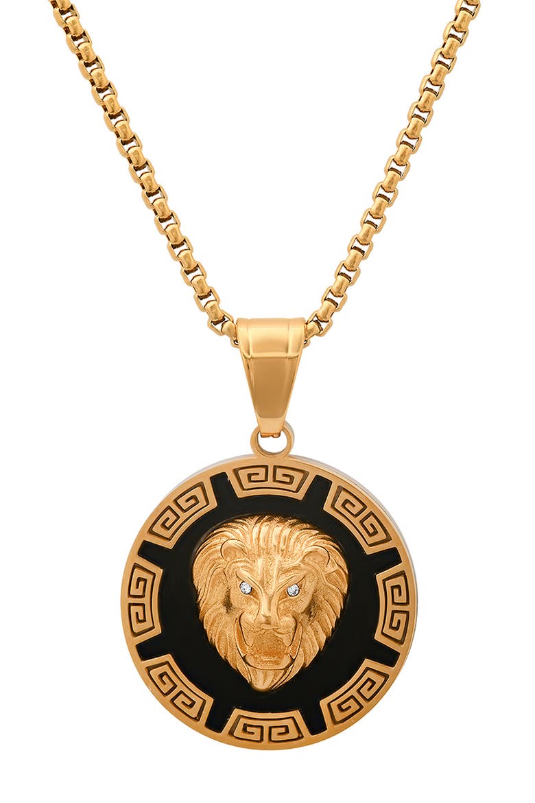 Men's Two-Tone Lion's Head Medallion Pendant Necklace, Main, color, GOLD/ BLACK