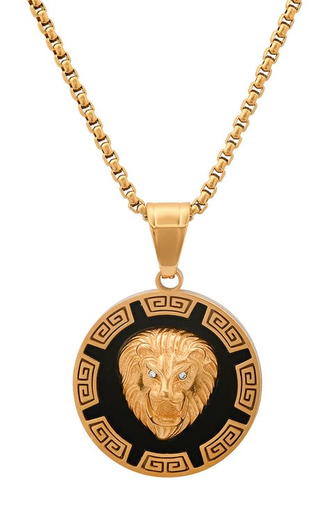 Men's Two-Tone Lion's Head Medallion Pendant Necklace