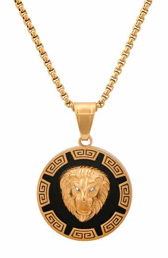 Men's Two-Tone Lion's Head Medallion Pendant Necklace