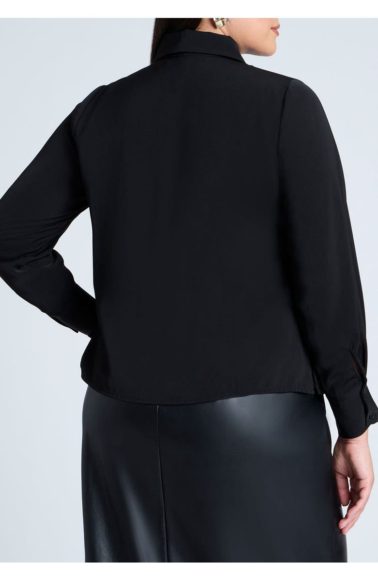 ELOQUII Collared Shirt With Lace-Trimmed Placket, Alternate, color, Black