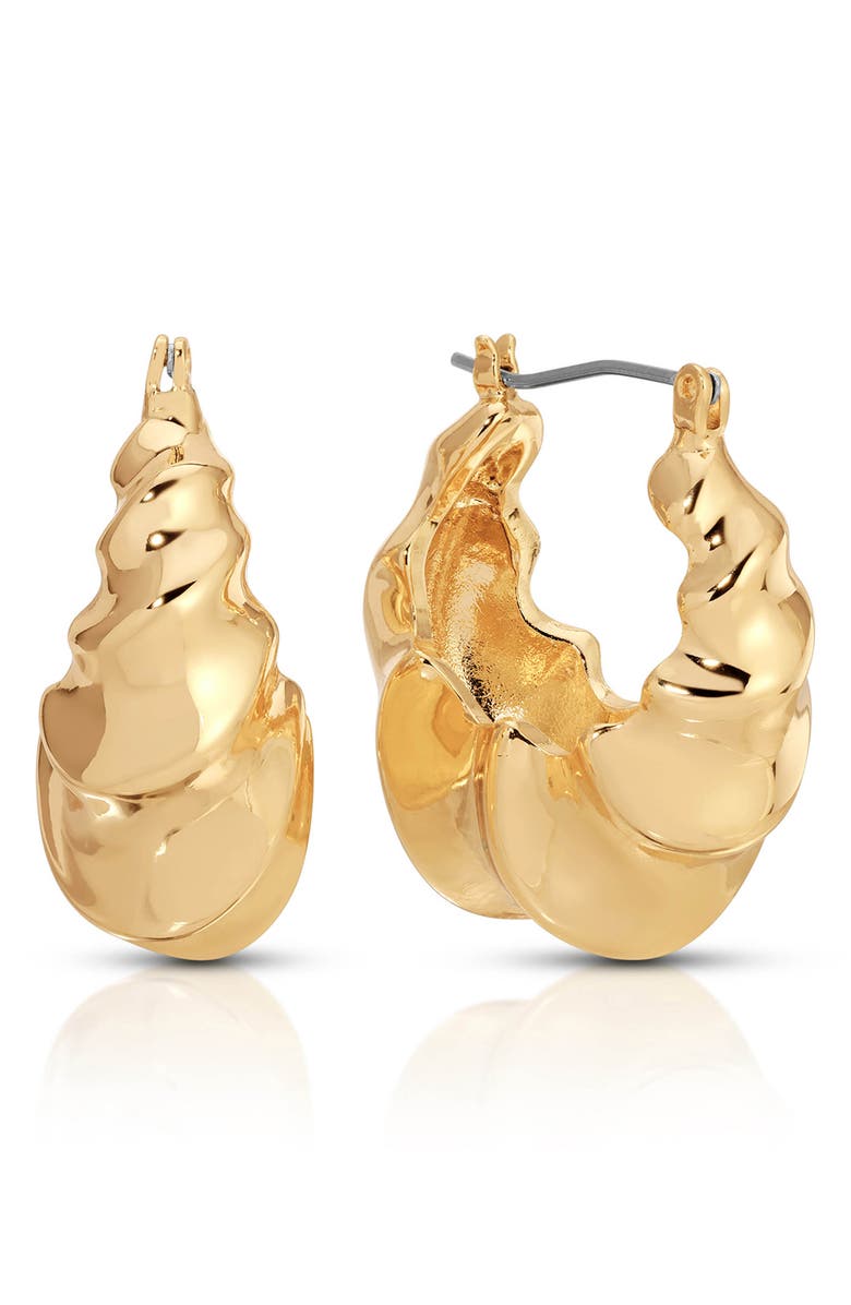 Ettika Ripple Domed Hoop Earrings, Main, color, Gold