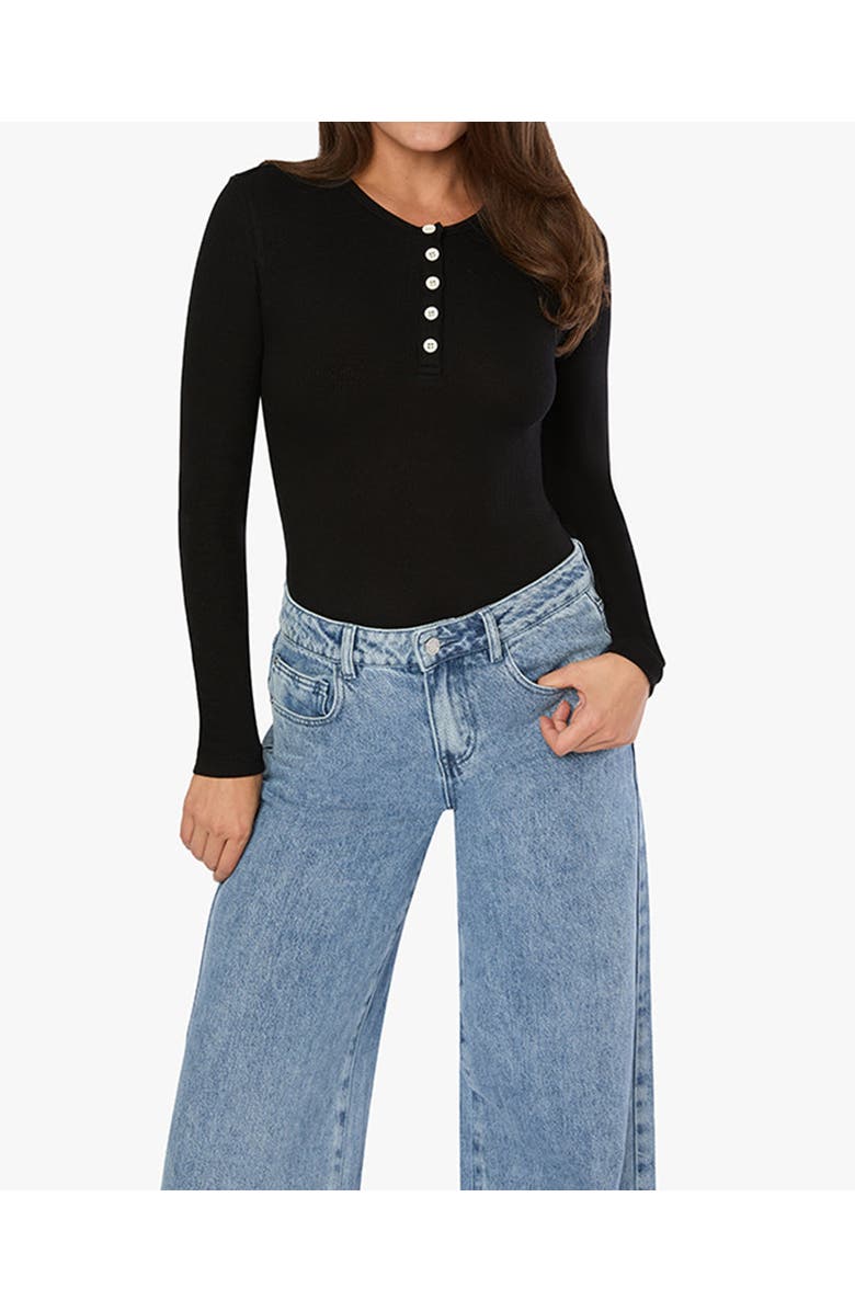 WeWoreWhat Crew Neck Henley Bodysuit, Main, color, 