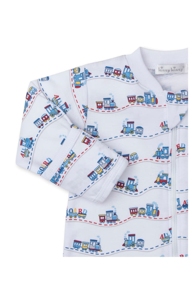 Train Print Pima Cotton Zip Footie, Alternate, color, MULTI