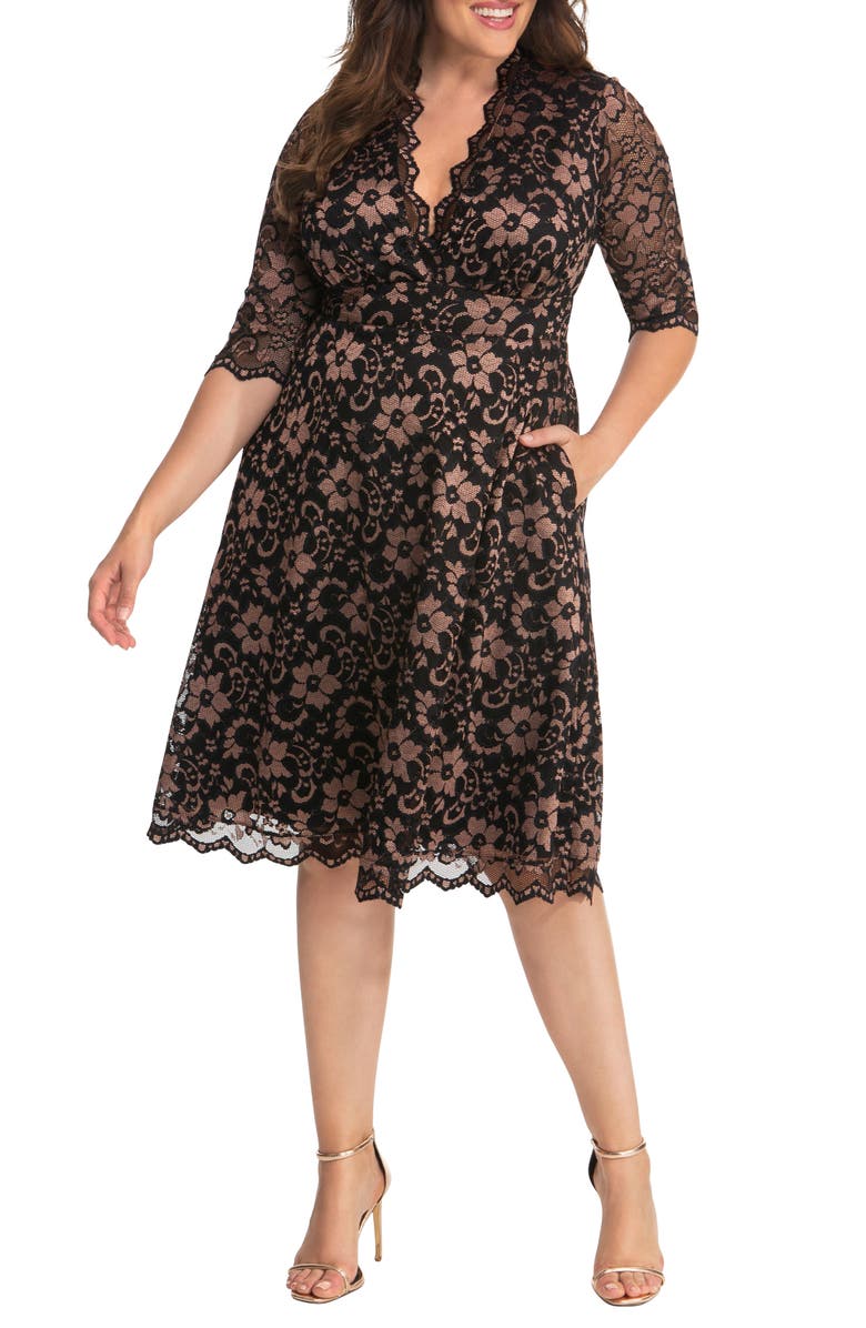 Kiyonna Mon Cheri Lace Cocktail Dress, Main, color, Black