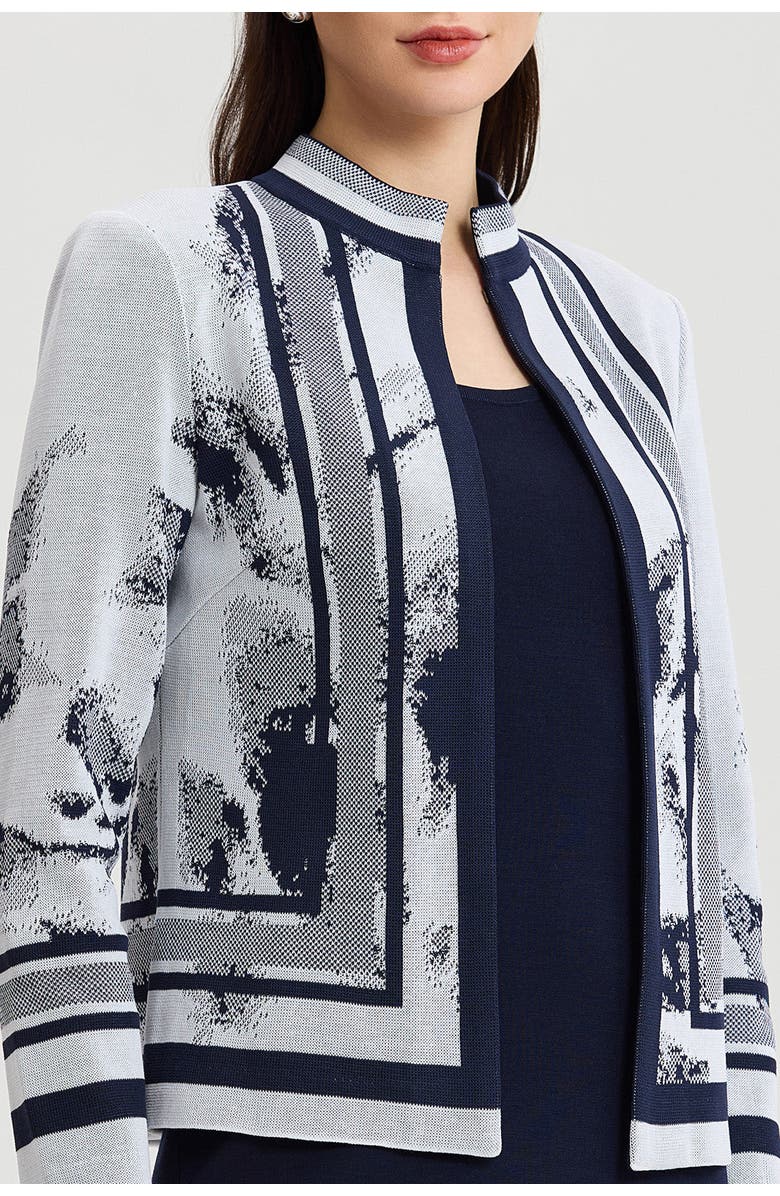 Ming Wang Heritage Abstract Two-Tone Knit Jacket, Alternate, color, Indigo/White