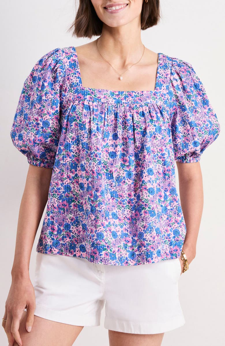 vineyard vines Short Sleeve Cotton Seersucker Top, Main, color, Helen Floral Sm