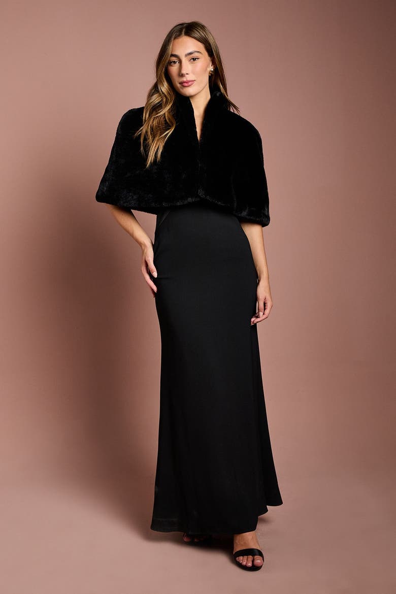 Faux Fur Cropped Cape, Alternate, color, Black