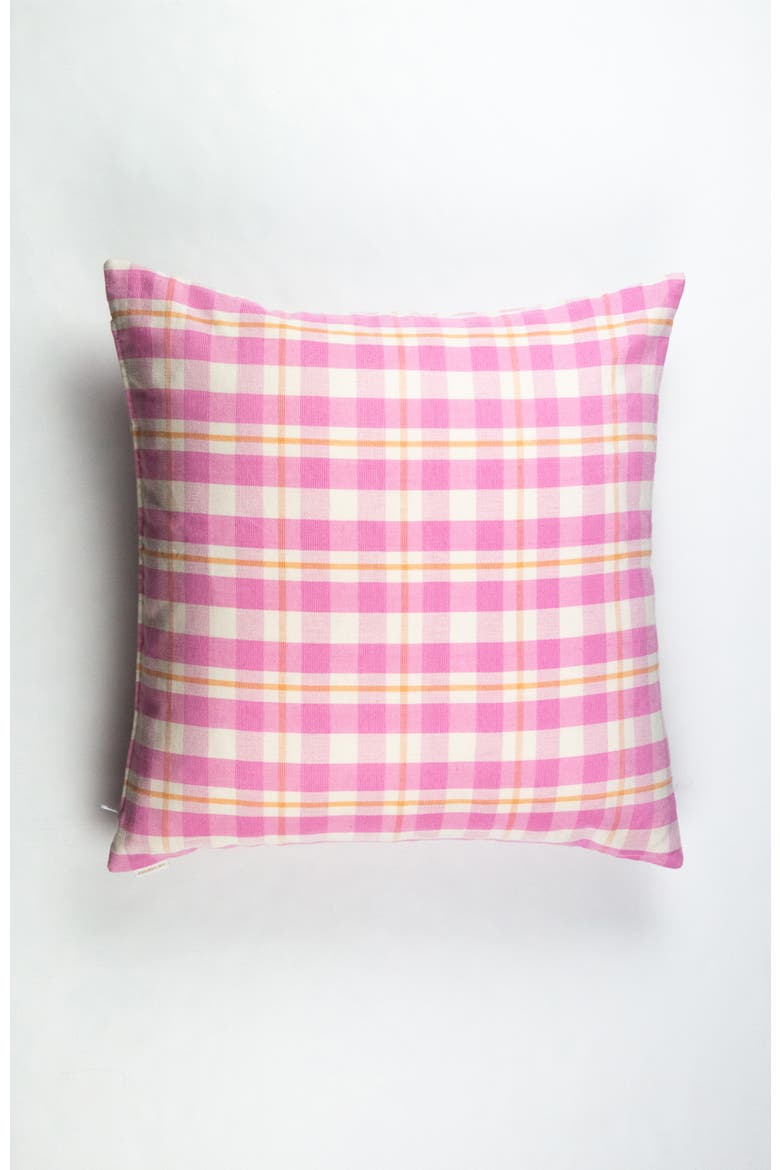 Handwoven Classic Gingham Square Cotton Throw Pillow, Main, color, Pink