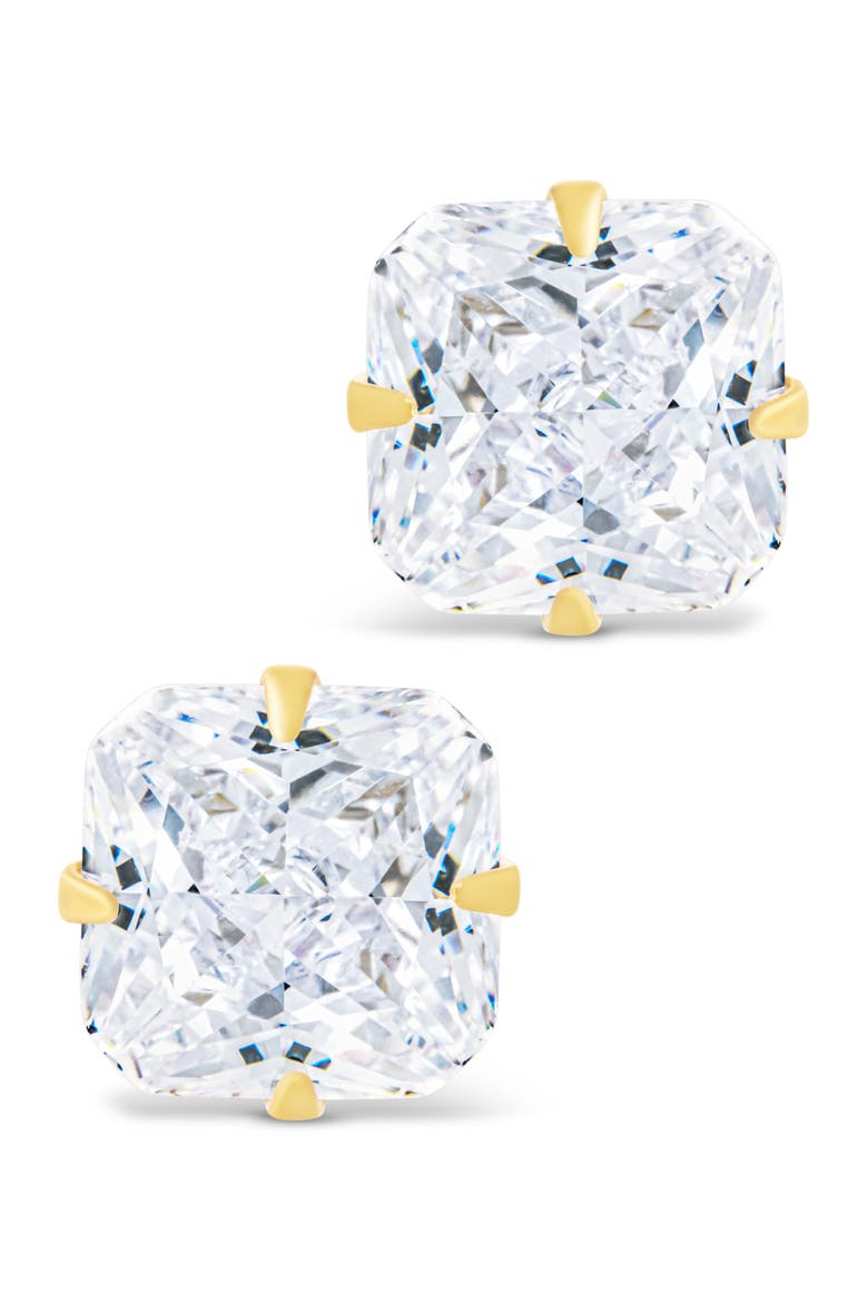 Radiant Cut Cubic Zirconia Stud Earrings, Alternate, color, GOLD
