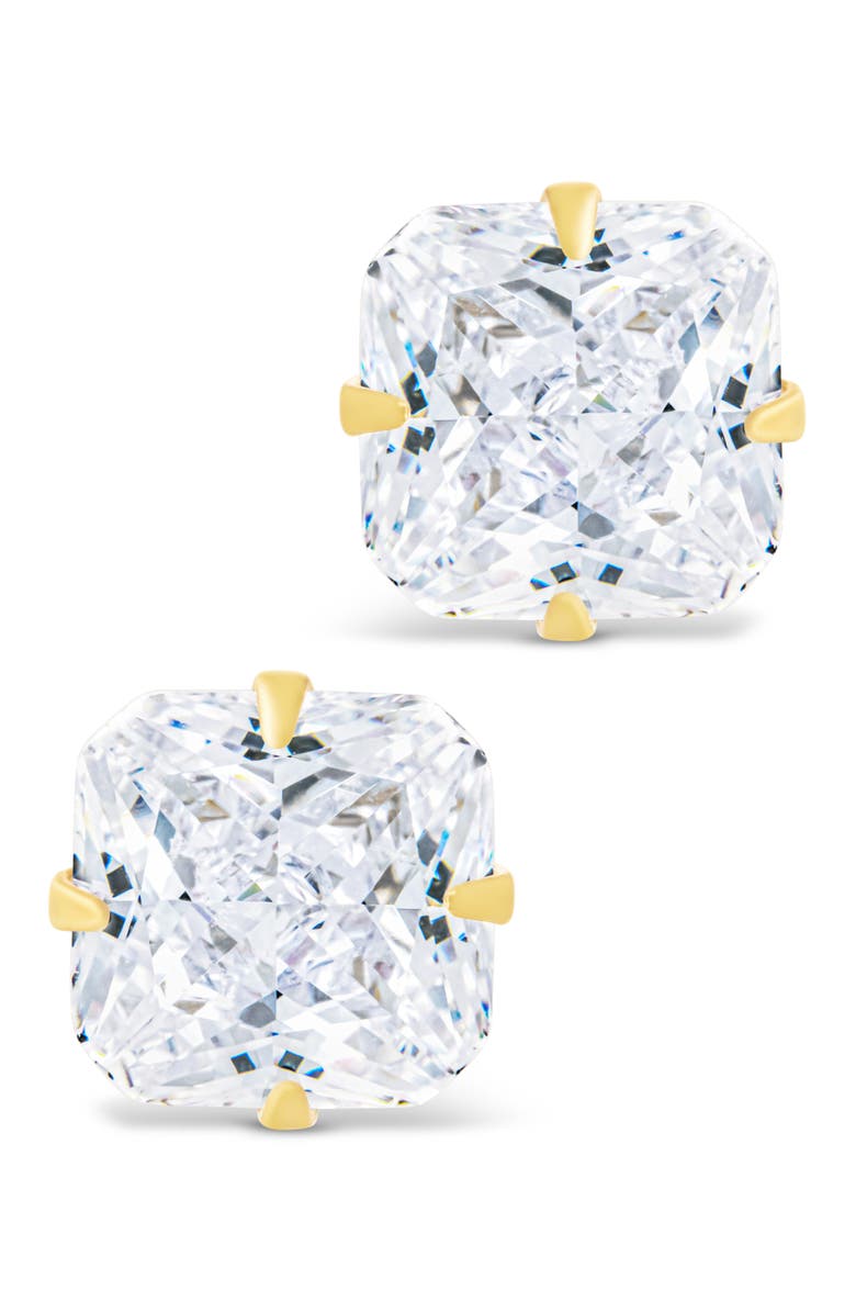 Sterling Forever Radiant Cut Cubic Zirconia Stud Earrings, Alternate, color, Gold