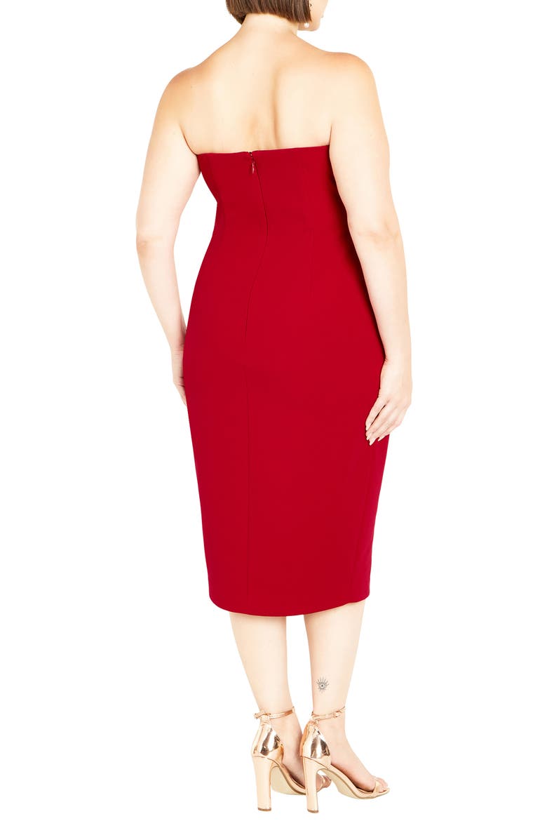 Luisa Strapless Side Pleat Midi Dress, Alternate, color, LOVE RED
