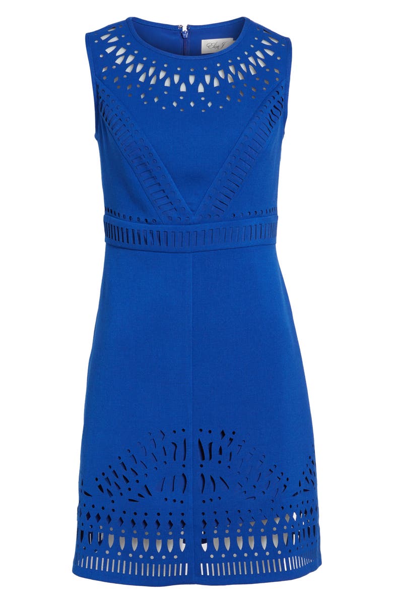Eliza J Laser Cut Crepe Sheath Dress, Main, color, 