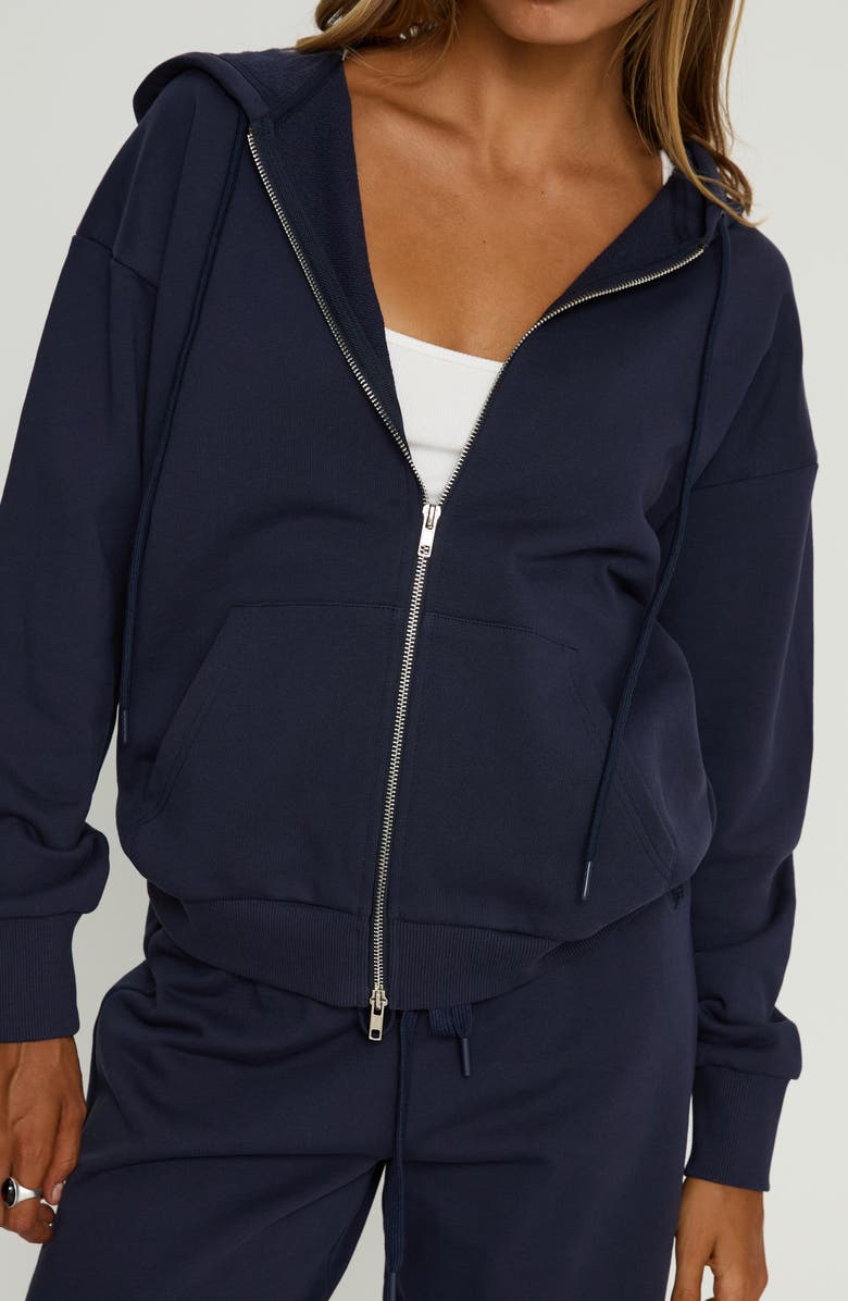 Princess Polly All Day Cotton Zip Hoodie, Alternate, color, Navy