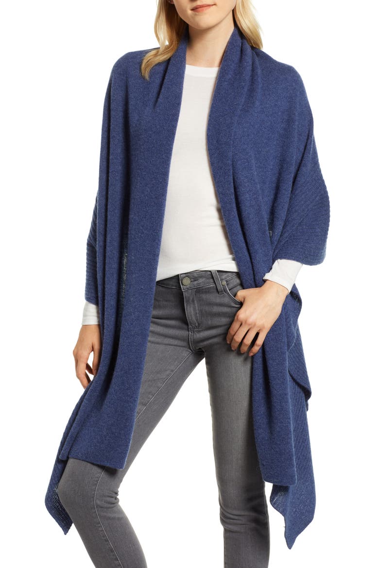 Cashmere Ruffle Wrap, Alternate, color, BLUE CAPTAIN HEATHER