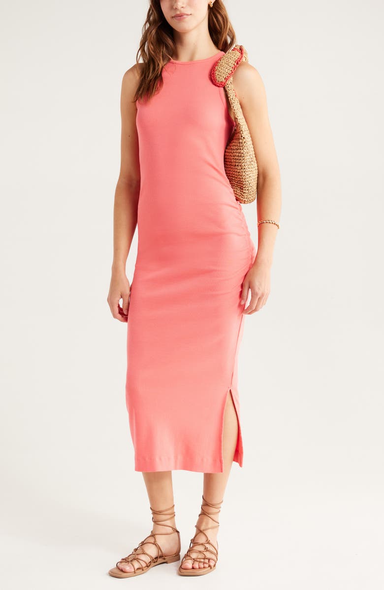 Caslon<sup>®</sup> Ruched Tank Midi Dress, Alternate, color, Coral Sugar