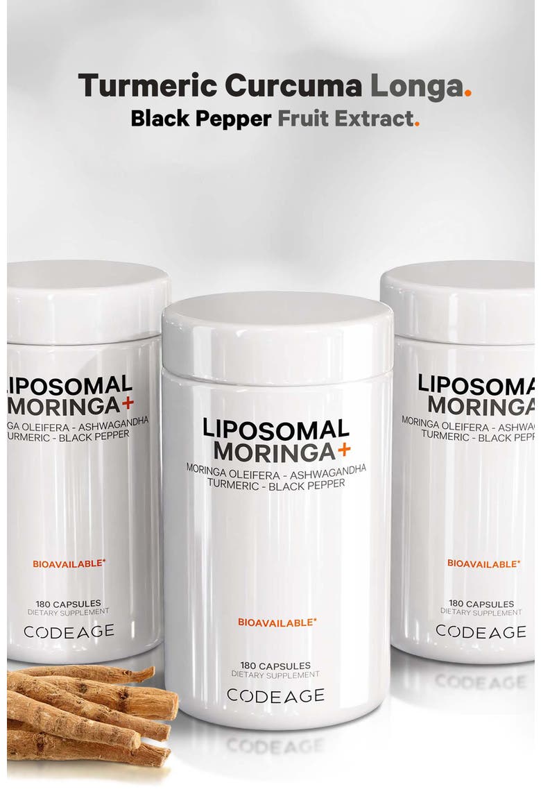 Liposomal Moringa + Turmeric & Ashwagandha Supplement, Alternate, color, White