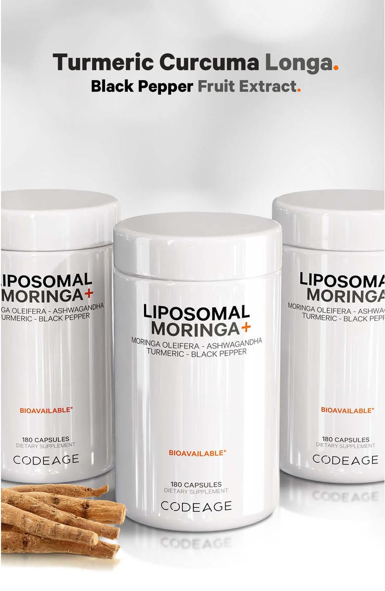 Codeage Liposomal Moringa + Turmeric & Ashwagandha Supplement, Alternate, color, White