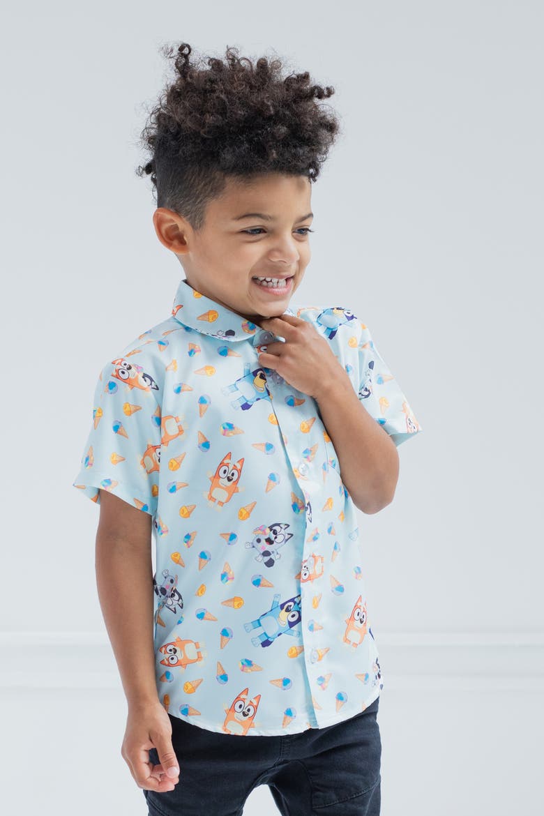 Short Sleeve Button-Down Shirt, Alternate, color, Light Blue Ice Cream