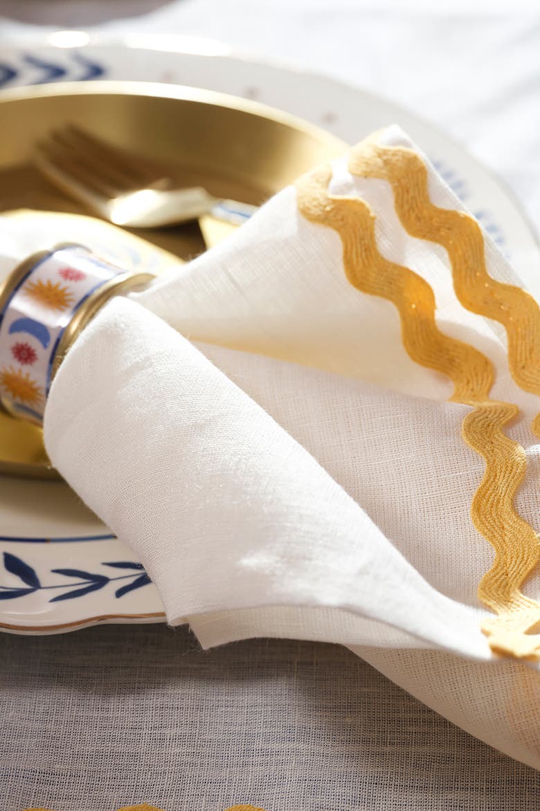 Nilufer Rick Rack Embroidered 100% Linen Napkin Set Of 4, Alternate, color, Beige