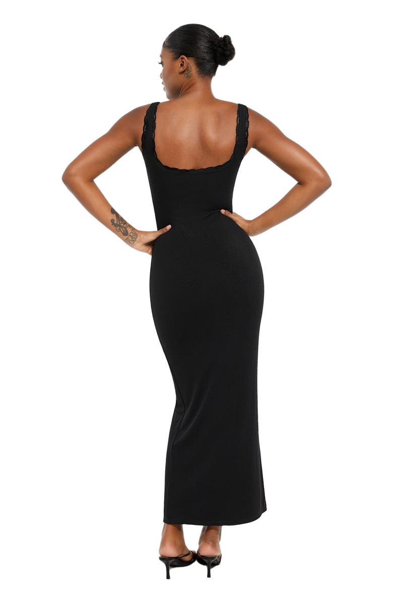 Popilush Shapewear Modal Slimming Lace Trim Henley Tank Maxi Dress, Alternate, color, Midnight Black