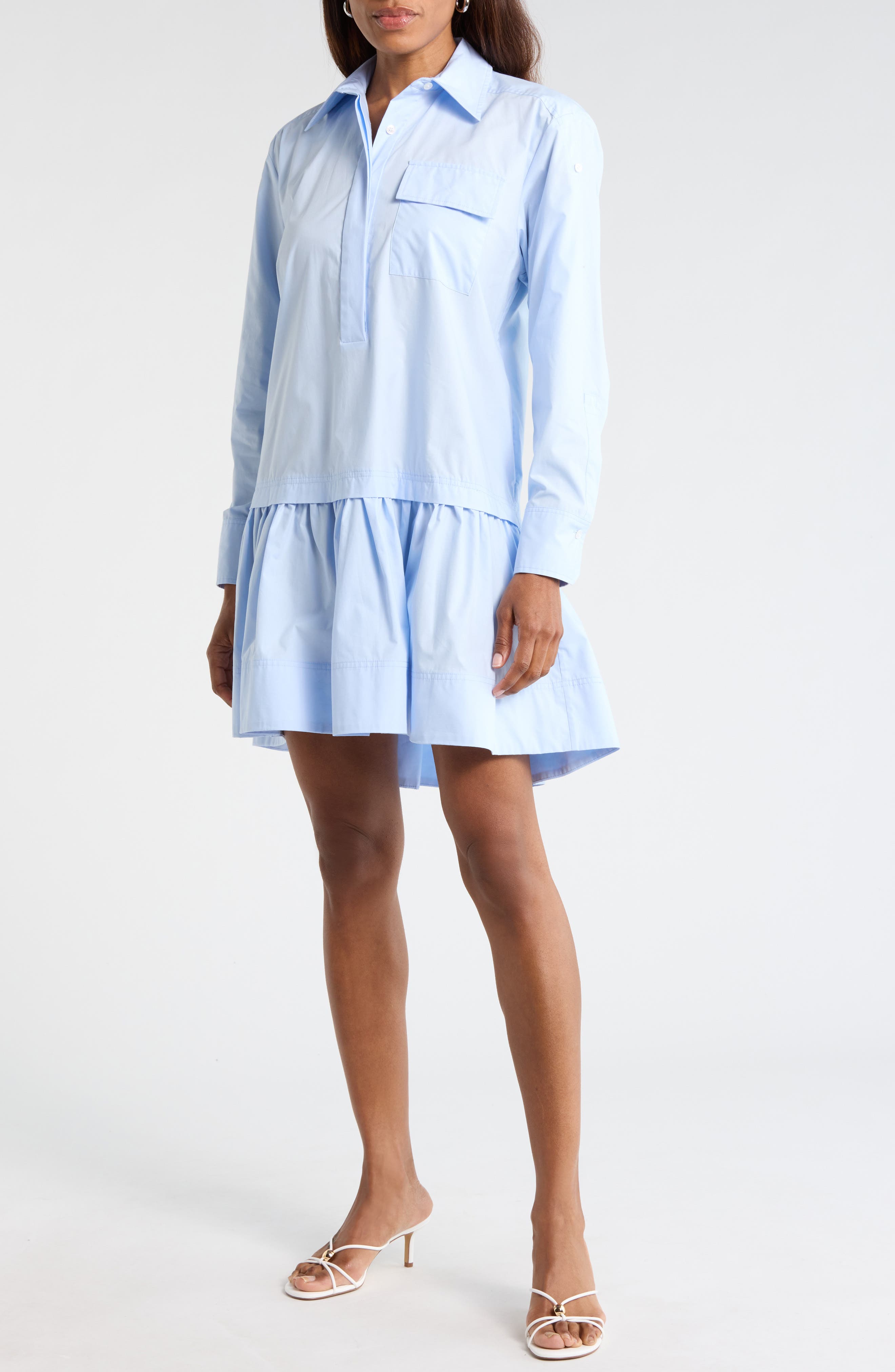 A.L.C. Brooke Long Sleeve Ruffle Cotton Shirtdress