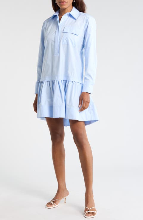 Brooke Long Sleeve Ruffle Cotton Shirtdress