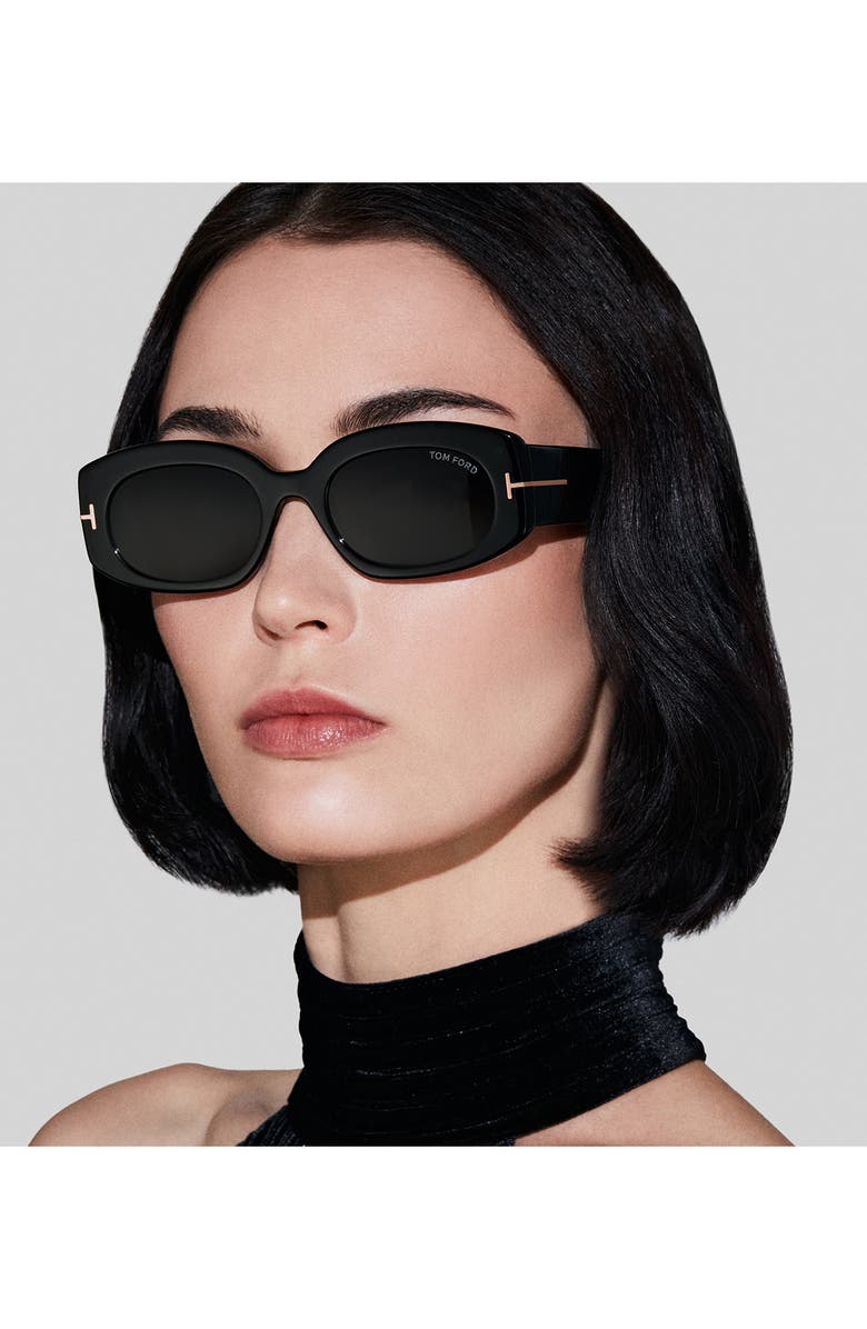 TOM FORD Cielle 52mm Oval Sunglasses, Alternate, color, Black/ Eco / Smoke Lenses