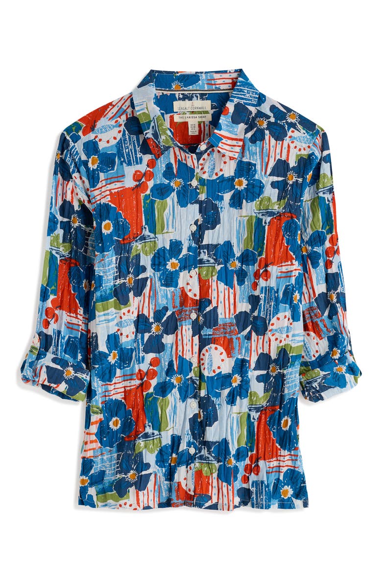 Larissa Floral Organic Cotton Button-Up Shirt, Alternate, color, TABLE SKETCH CHALK