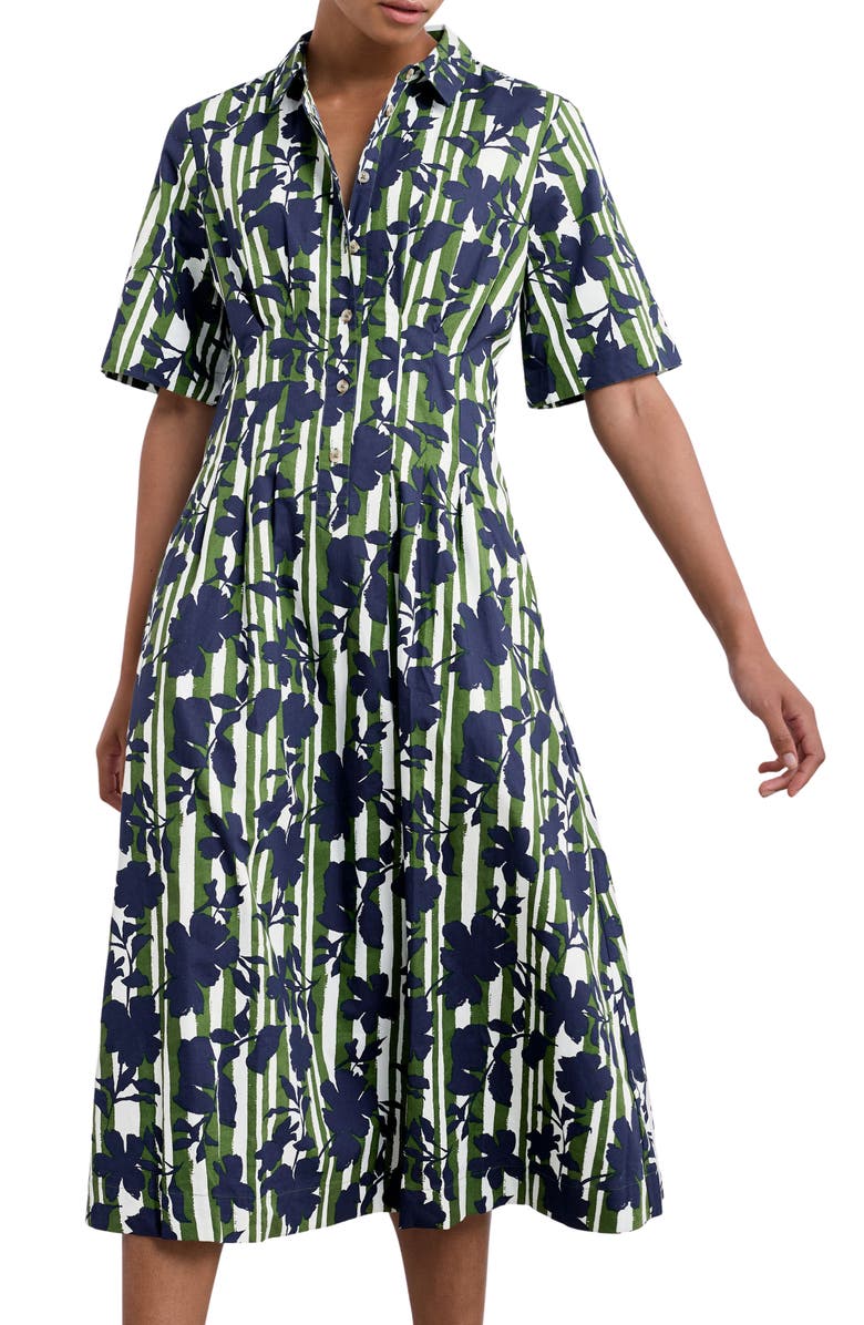 Seasalt Cornwall Wild Liquorice Organic Cotton Midi Shirtdress, Main, color, Camellia Stripe Forest Green