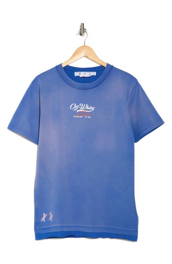 Off-white Wave Off Raw Slim Script Logo Cotton Graphic T-shirt In Purple