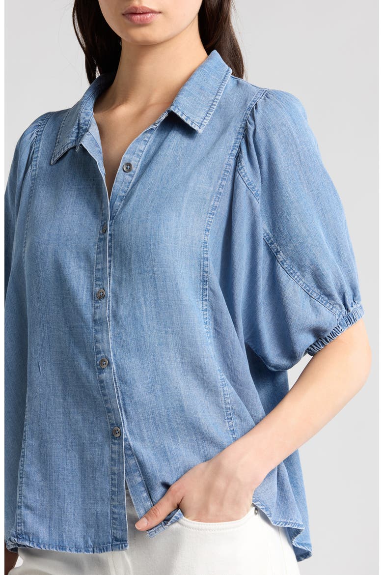 Violet Puff Sleeve Denim Shirt, Alternate, color, INDIGO
