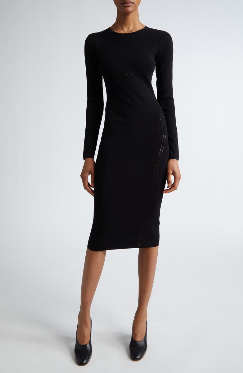 Max Mara Comica Pointelle Long Sleeve Body-Con Sweater Dress, Main, color, 