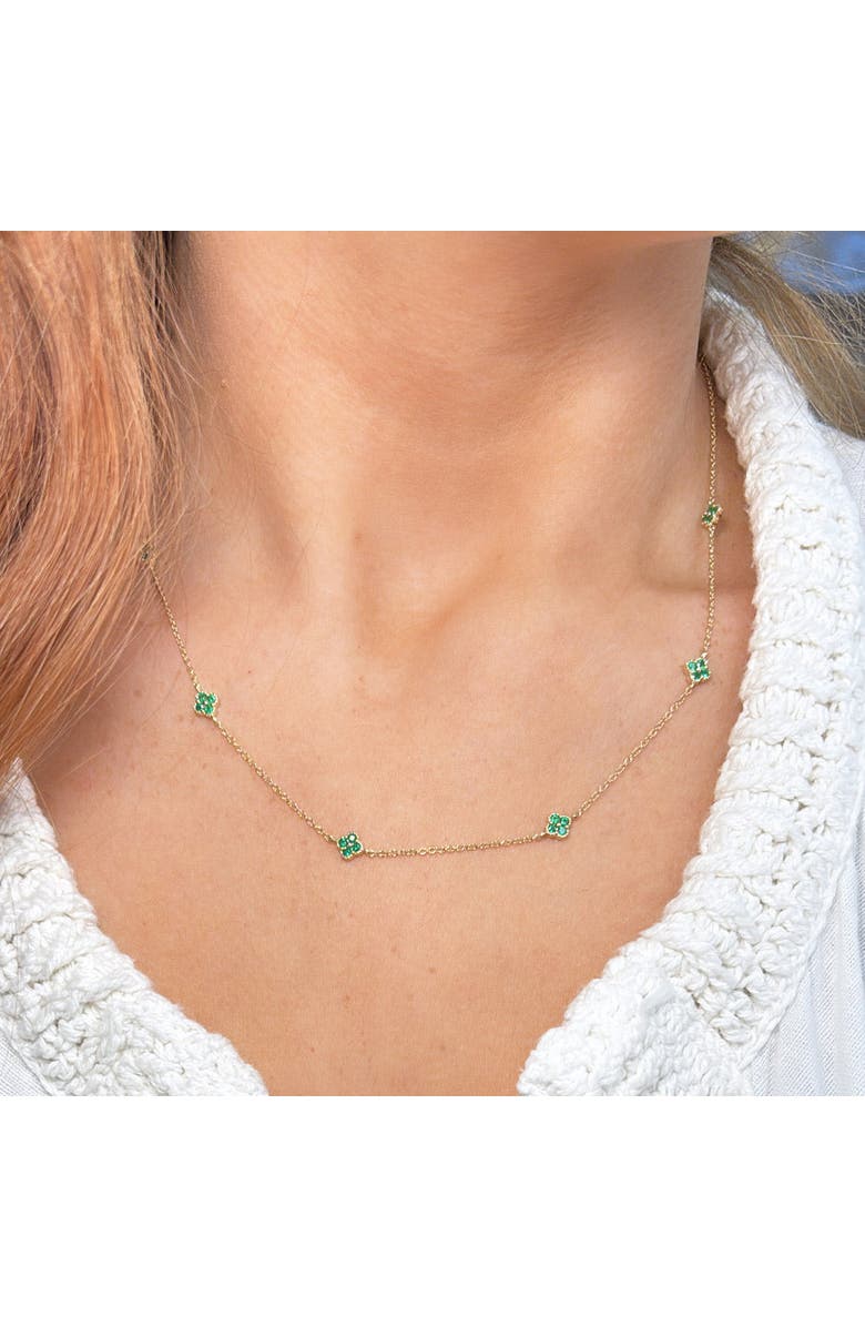 The Lovery Fine Jewelry Emerald Clover Station Necklace, Alternate, color, Emerald