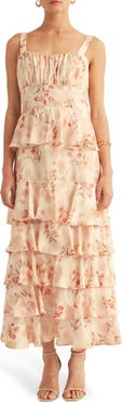 Arose Studio Blossom Print Sleeveless Tiered Gown