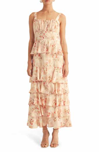 Blossom Print Sleeveless Tiered Gown